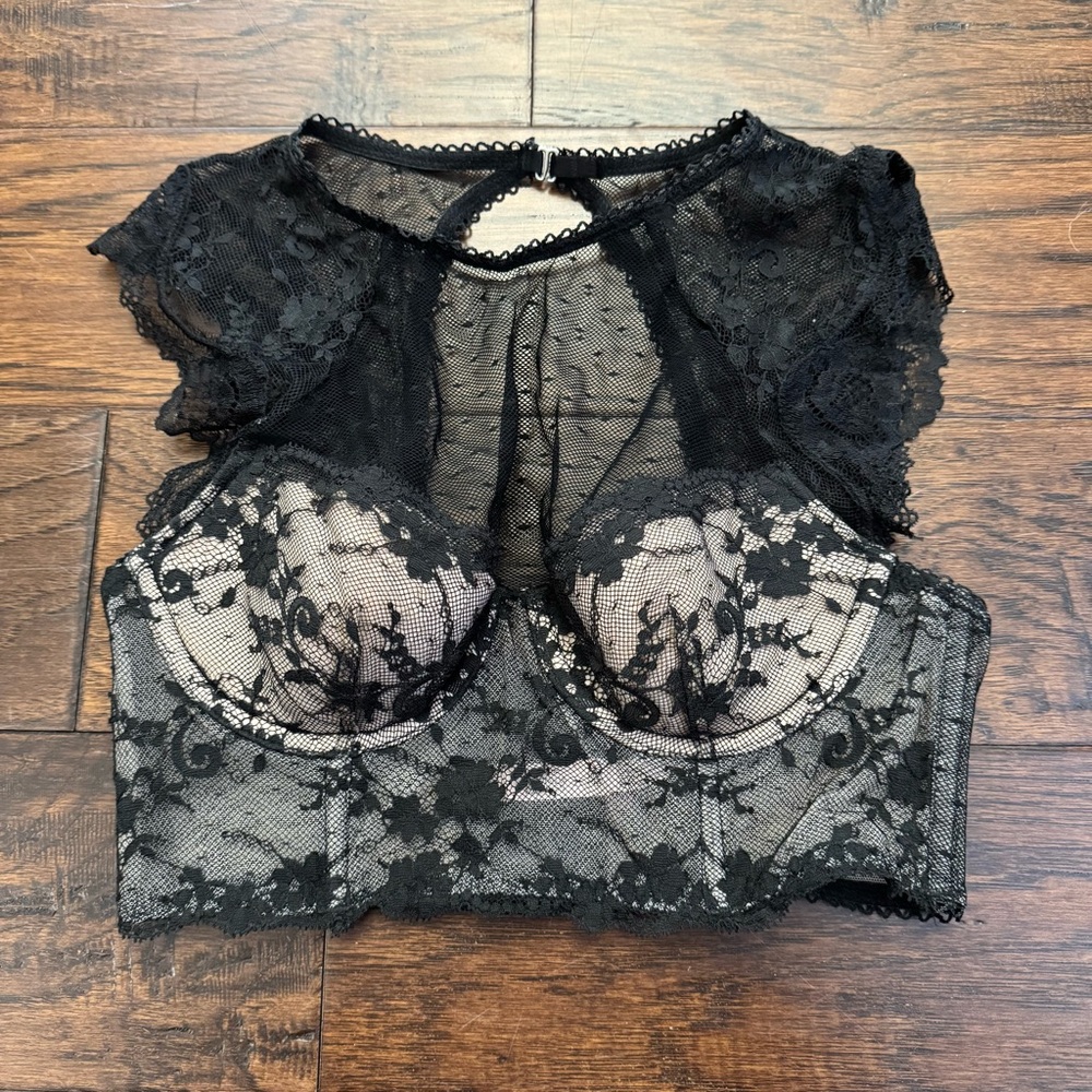 Victoria’s Secret black lace high neck dream angels bra top
